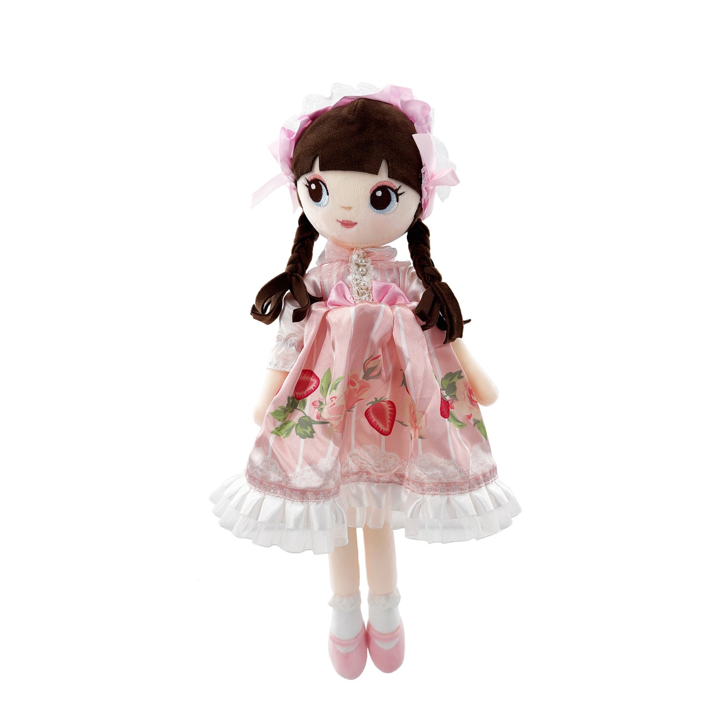 girl in pink dress stuffed animal PlushThis