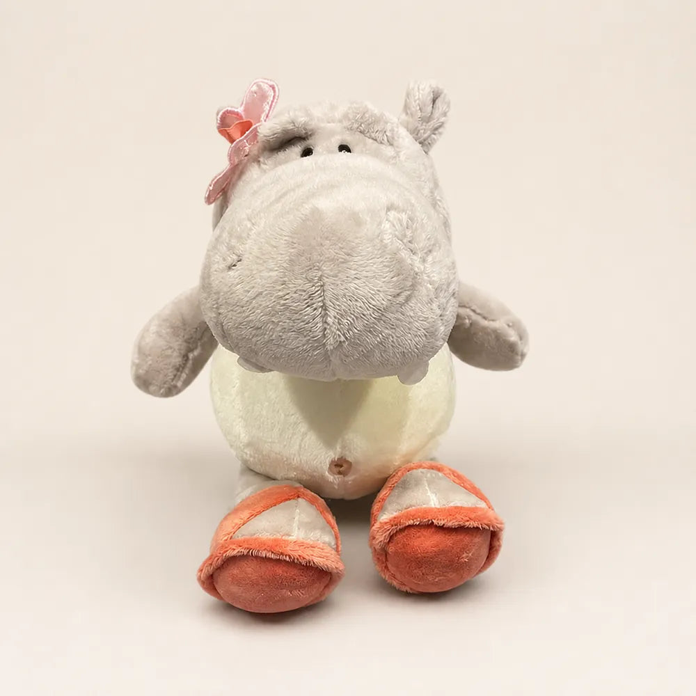 Gray Pink Flower Hippo Plush - Alternate Front View