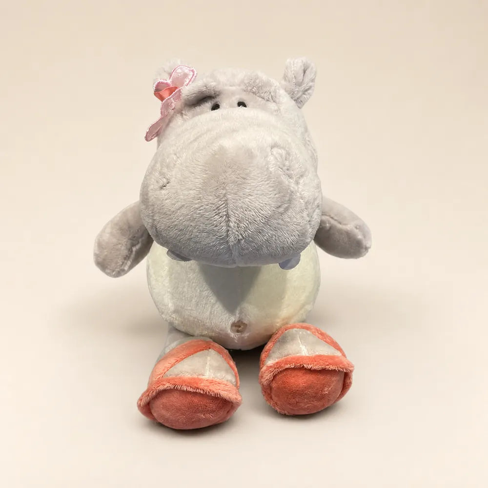 Gray Pink Flower Hippo Plush - Front View