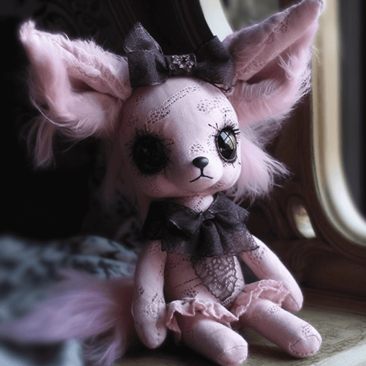 Pink Gothic styled Fox fluffy ears stuffed animal PlushThis