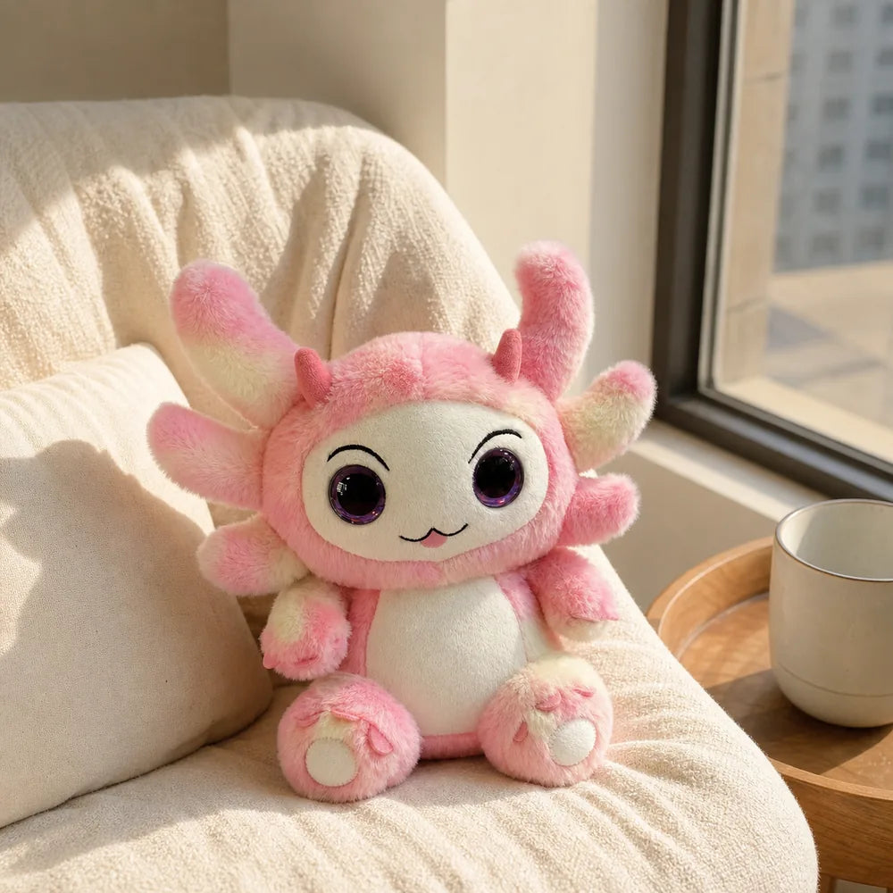Pink Pastel Dragon Plush by a Sunny Window