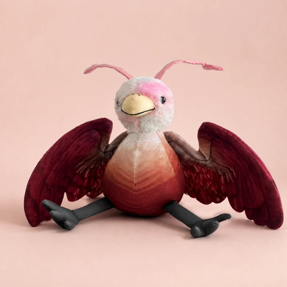 Pink Phoenix Plush - Wings Spread View on Warm Blush Studio Background