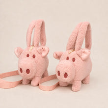 Pink pig plush purse front view
