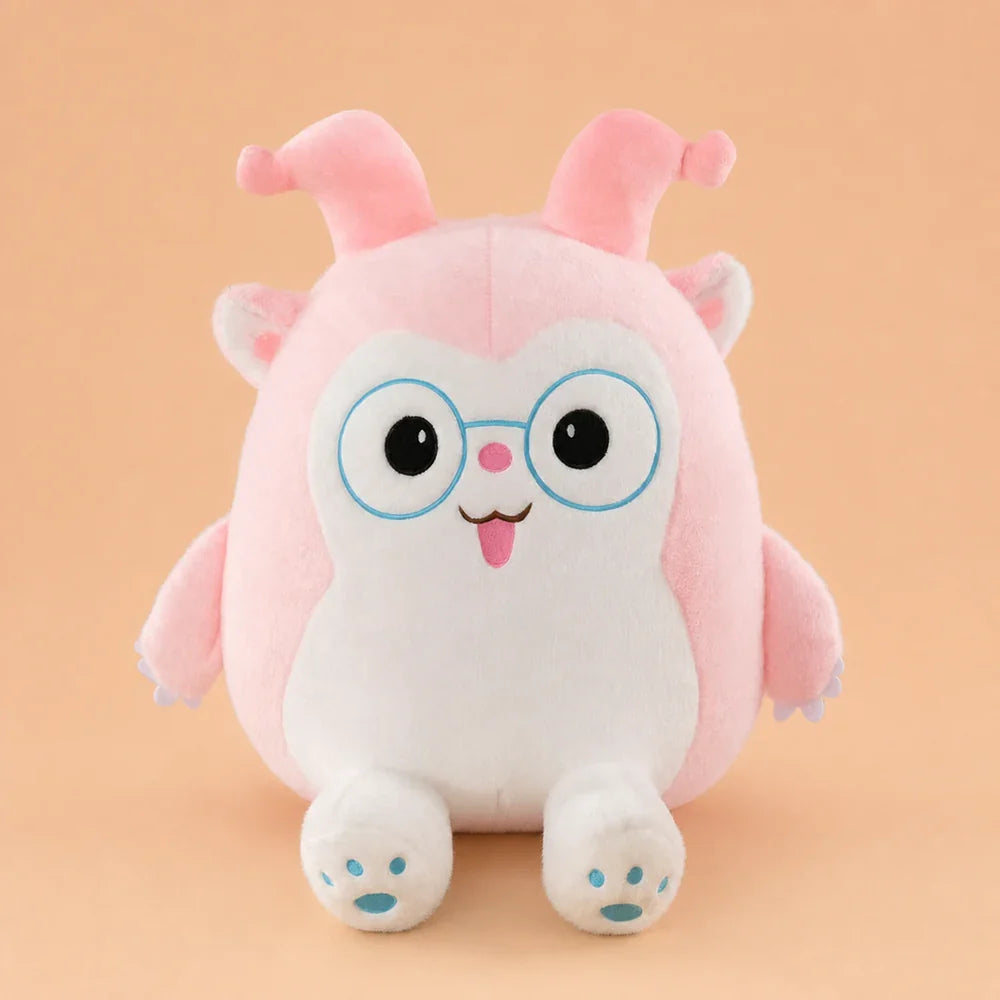Pink Glasses Plush Toy - Front View on Warm Peach Studio Background