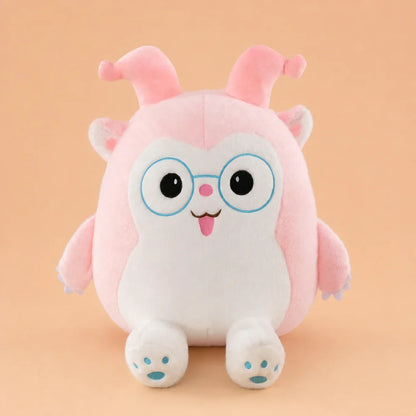 Pink Glasses Plush Toy - Front View on Warm Peach Studio Background