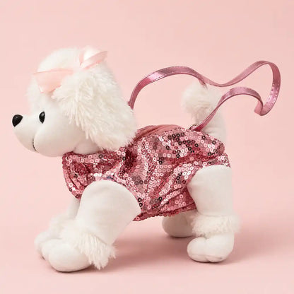 Pink Sequin Poodle Plush Bag - Sequin Detail View