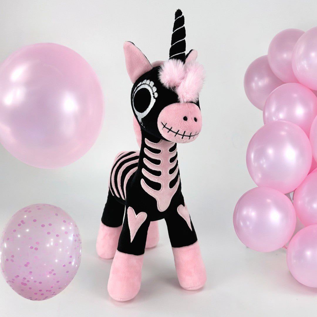 Goth Pink and Black Skeleton Unicorn Plush