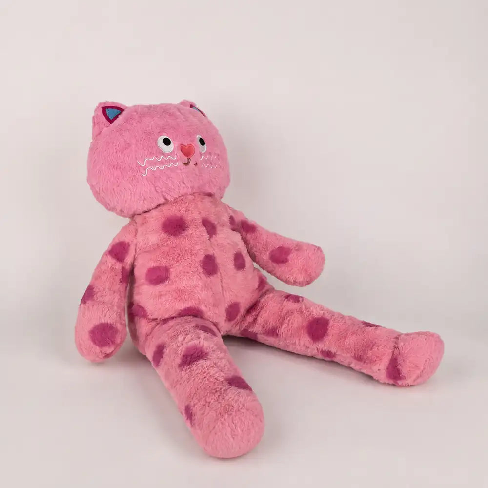 Cute Polka Dot Cat Stuffed Animal - front seated