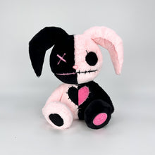 Goth Voodoo, pink and black stuffed rabbit, toy that brings happiness and surprise, front view