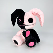 Goth Voodoo, pink and black stuffed rabbit, toy that brings happiness and surprise, front view