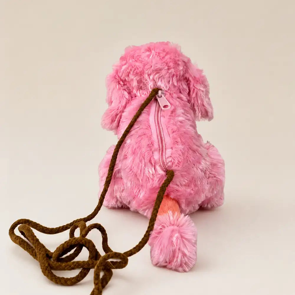 Pink Plush Puppy Crossbody Bag Back View