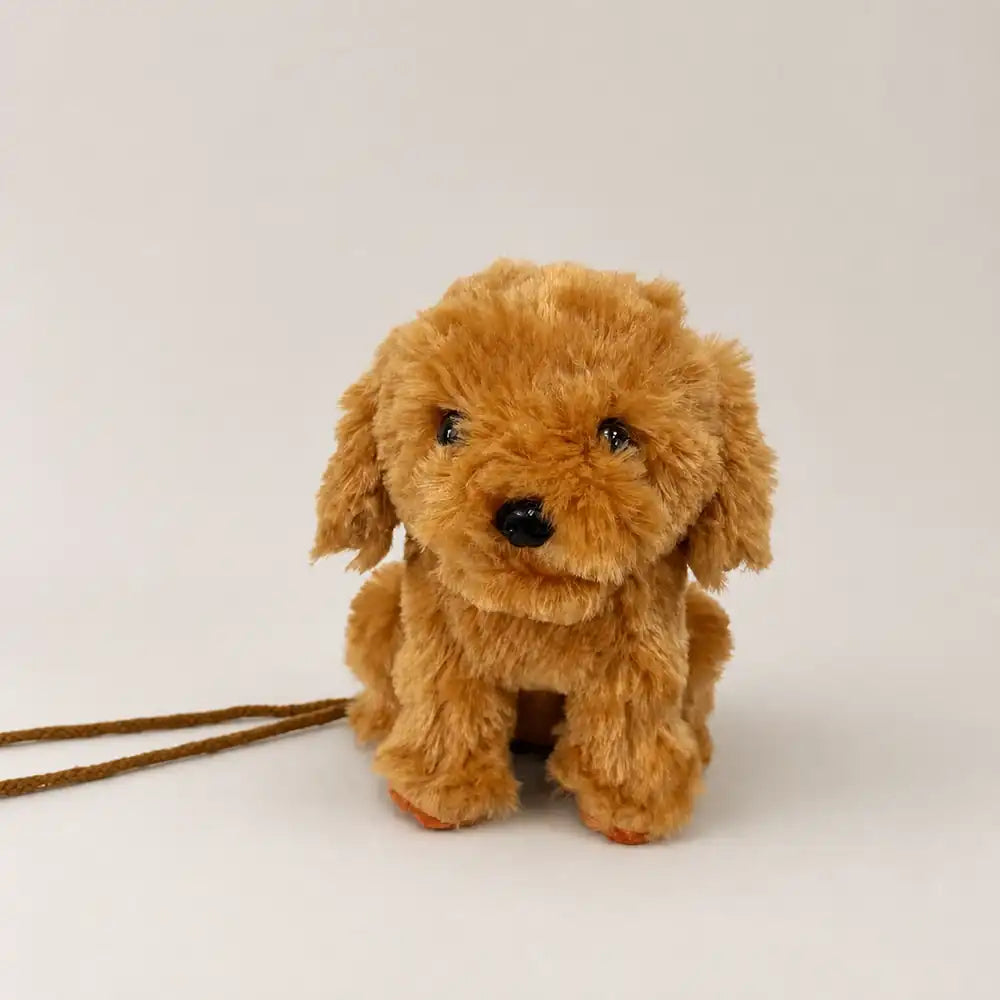 Tan Plush Puppy Crossbody Bag Front View