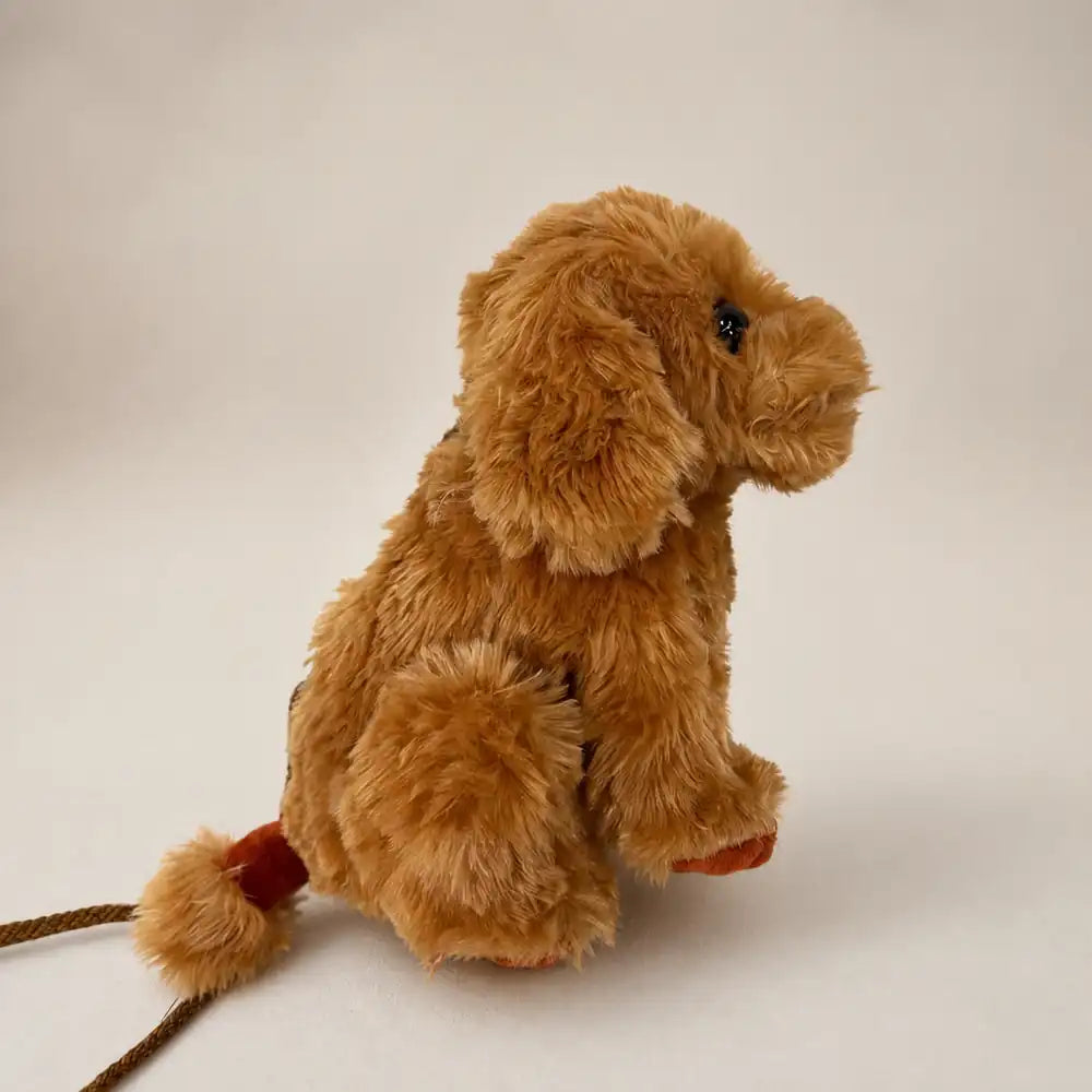 Tan Plush Puppy Crossbody Bag Side View