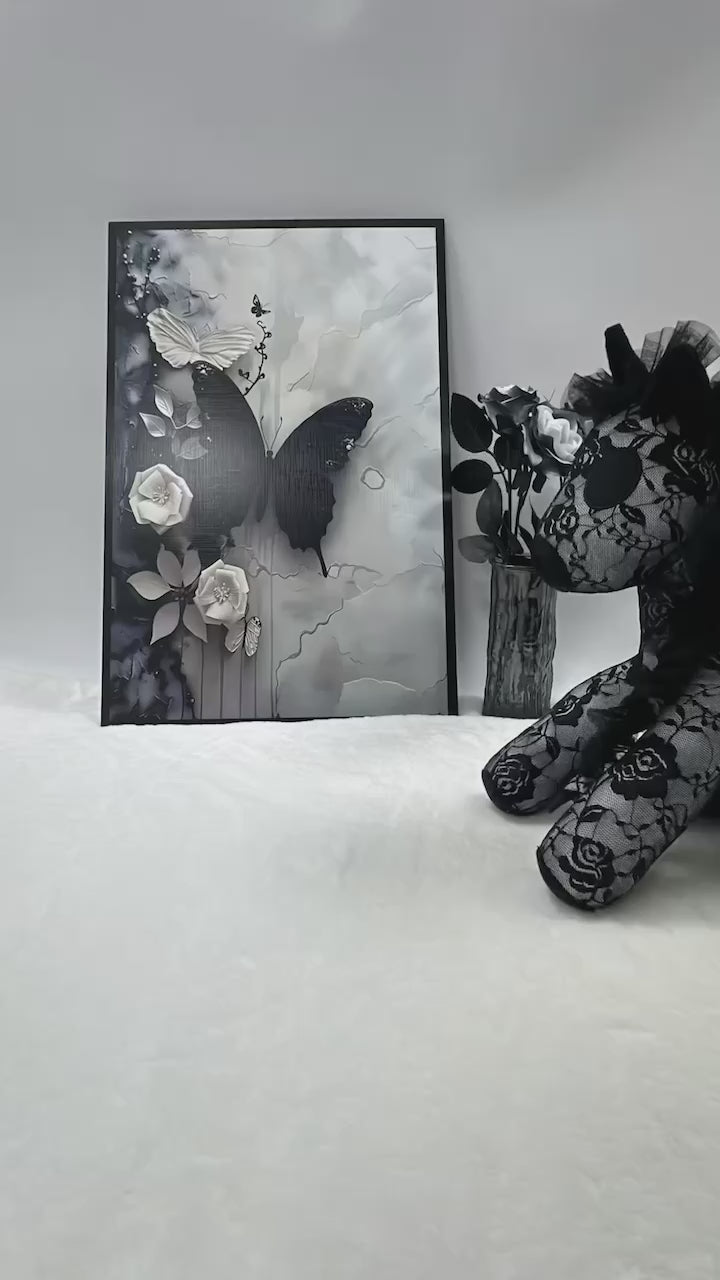 Goth Black Lace Unicorn Stuffed Animal
