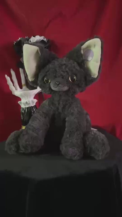 Cute Black Devon Rex Cat Plush