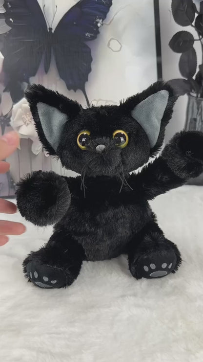 Goth Devon Rex Black Cat Stuffed Animal