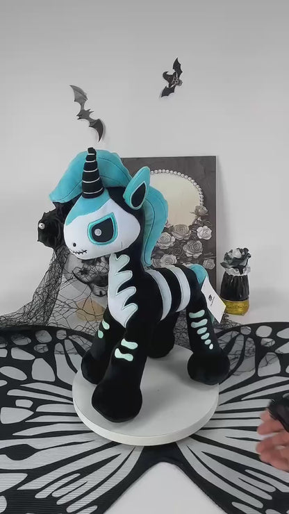 Goth Blue and Black Skeleton Unicorn Plush