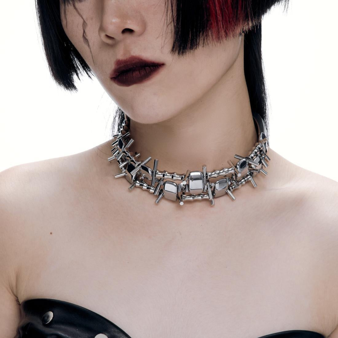 Unisex Spike & Block Metal Choker (Women's/Men's)
