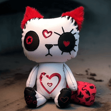 White and red punky street art cat plush stuffed animal plush this