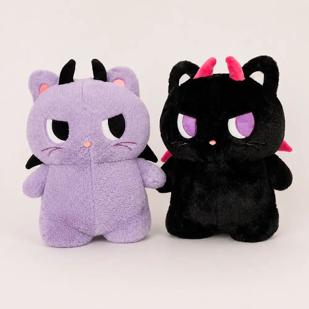 Purple and Black Devil Cat Plush Toys - Front View