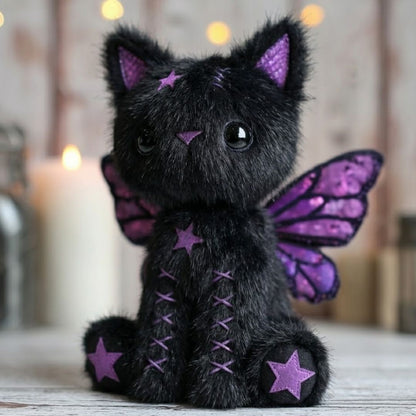 Goth Purple Cat with Butterfly Wings