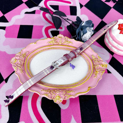 Cute Pastel Balloon Dog Heart Checkered Leather Choker