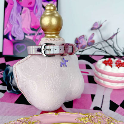Cute Pastel Balloon Dog Heart Checkered Leather Choker