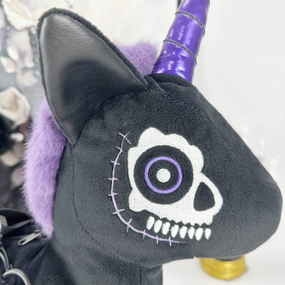 Goth Black and Purple Skeleton Unicorn Plush Bag