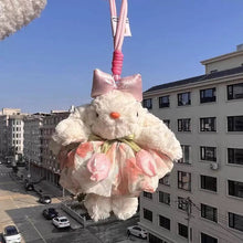 Cute Bunny Stuffed Animal with Flower Keychain