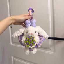 Cute Bunny Stuffed Animal with Flower Keychain