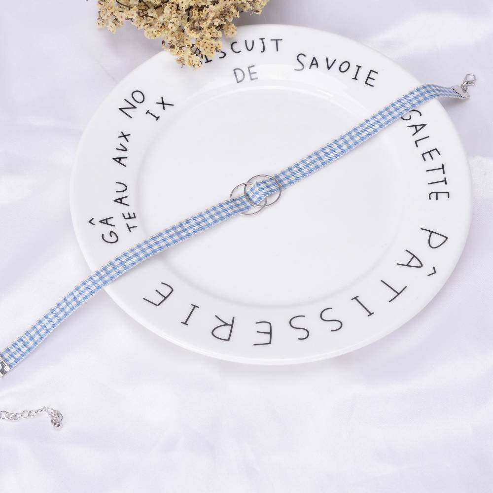 Cute Blue & Pink Checkered Charm Cord Choker