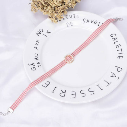 Cute Blue & Pink Checkered Charm Cord Choker