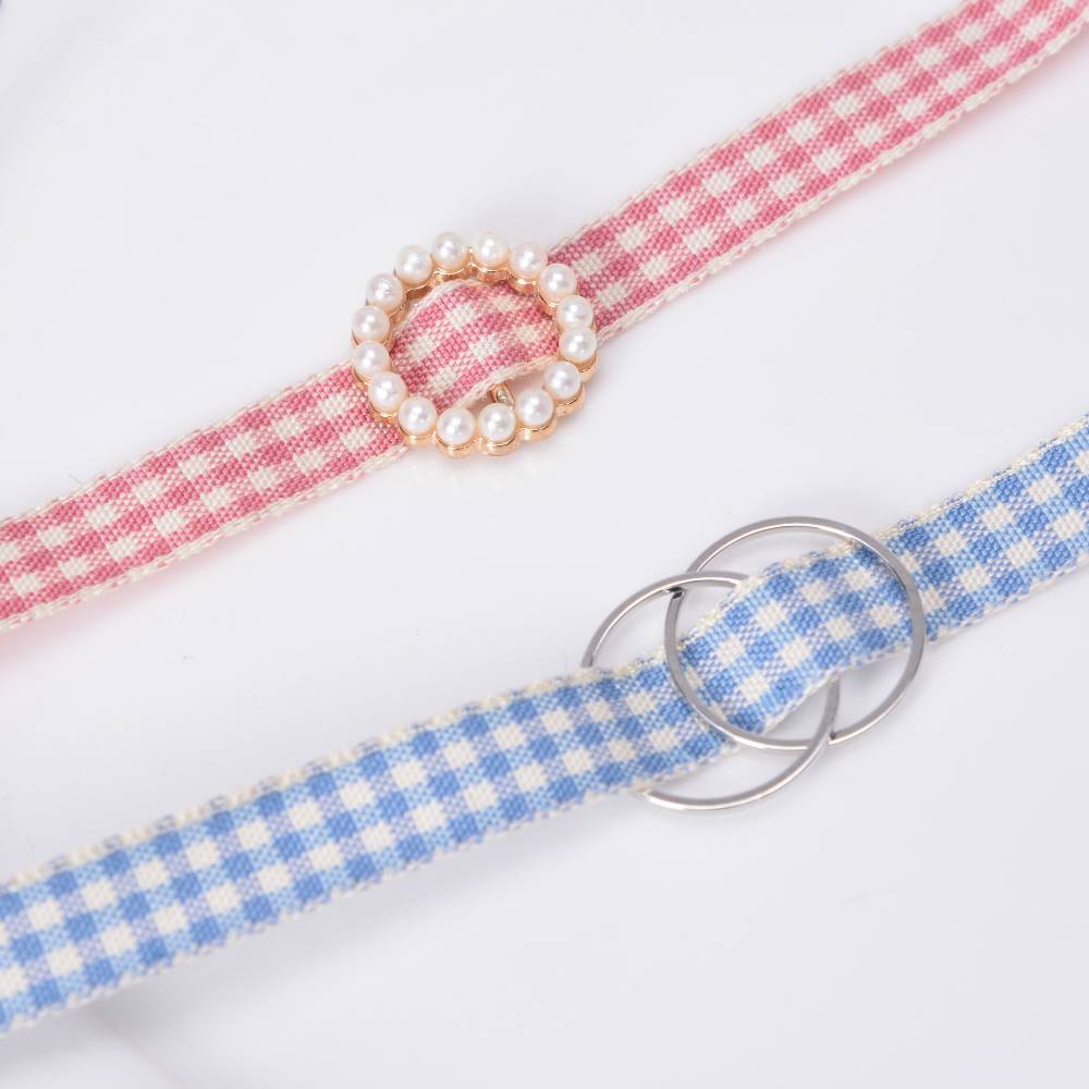 Cute Blue & Pink Checkered Charm Cord Choker