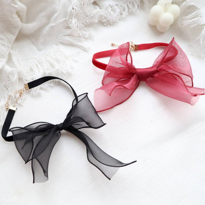 Cute Sheer Ribbon Velvet Black and Red Cord Choker