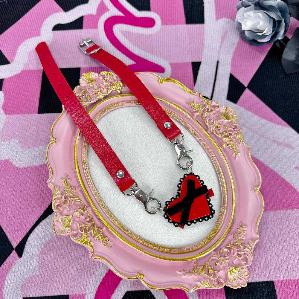 Cute Red and Black Heart Leather Choker