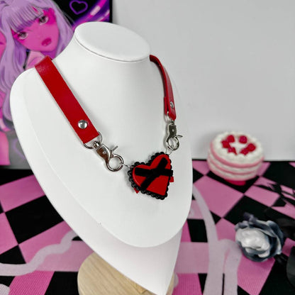 Cute Red and Black Heart Leather Choker