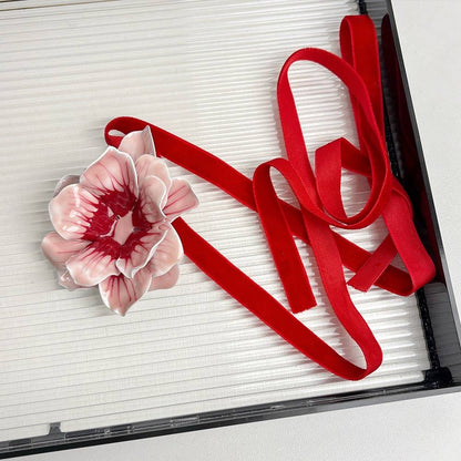 Cute Large Rose Velvet Red Cord Choker