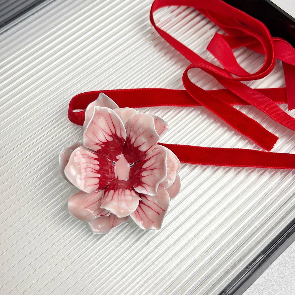 Cute Large Rose Velvet Red Cord Choker