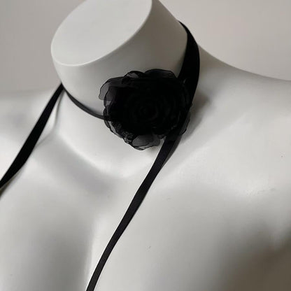 Multi-Color Rose Decoration Ribbon Cord Choker