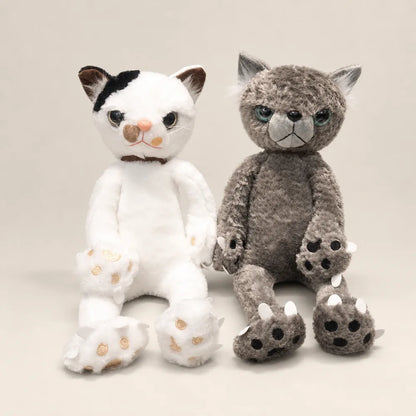 White and Gray Scowling Cat Plushes – Front View