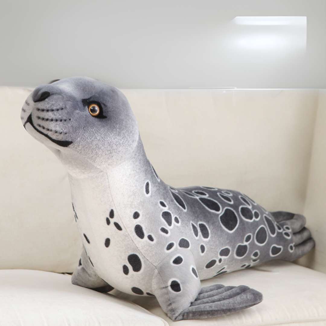 Seal realistic plush grey