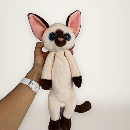Siamese Glitter Eye Cat Held Stuffed Animal