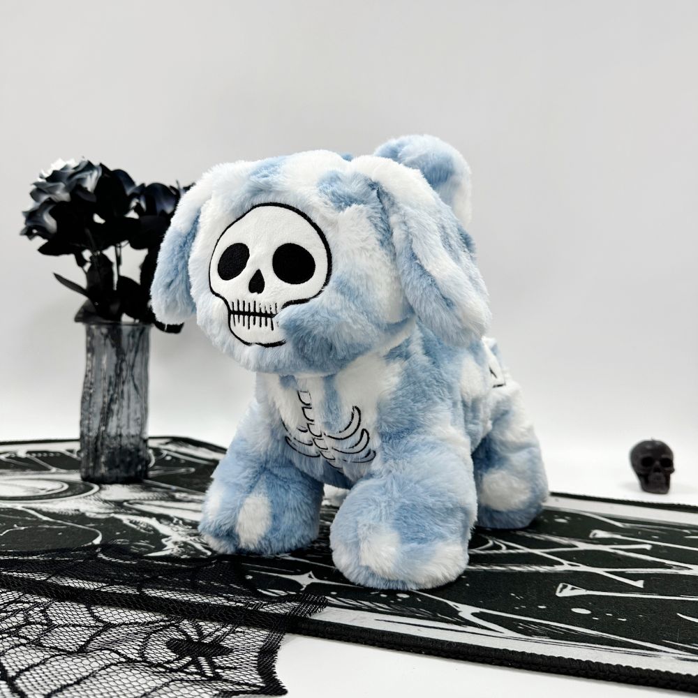 Blue Goth Skeleton Puppy Plush Handbag