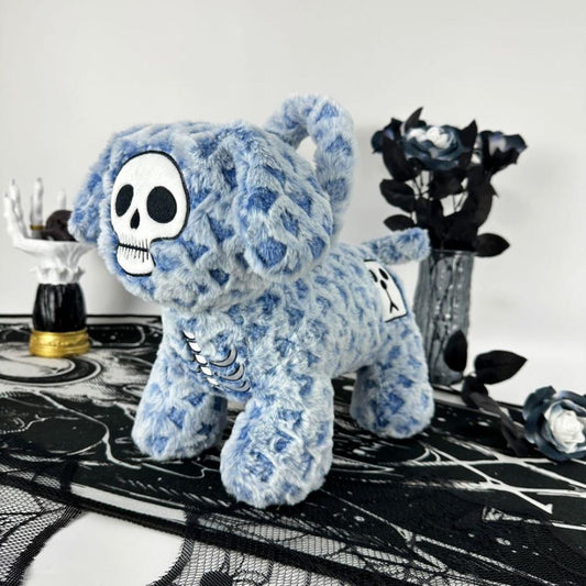 A Blue Skeleton Dog Plush Bag