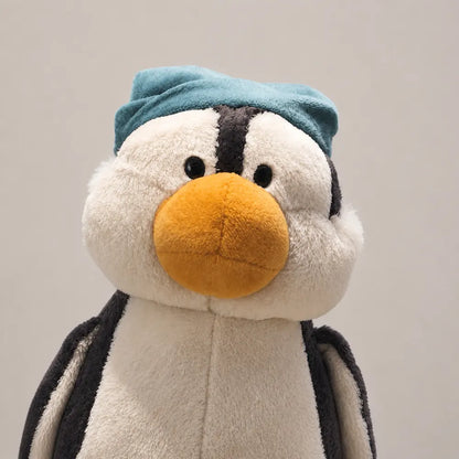 Blue Sleep Cap Penguin Plush Toy - Full Front View