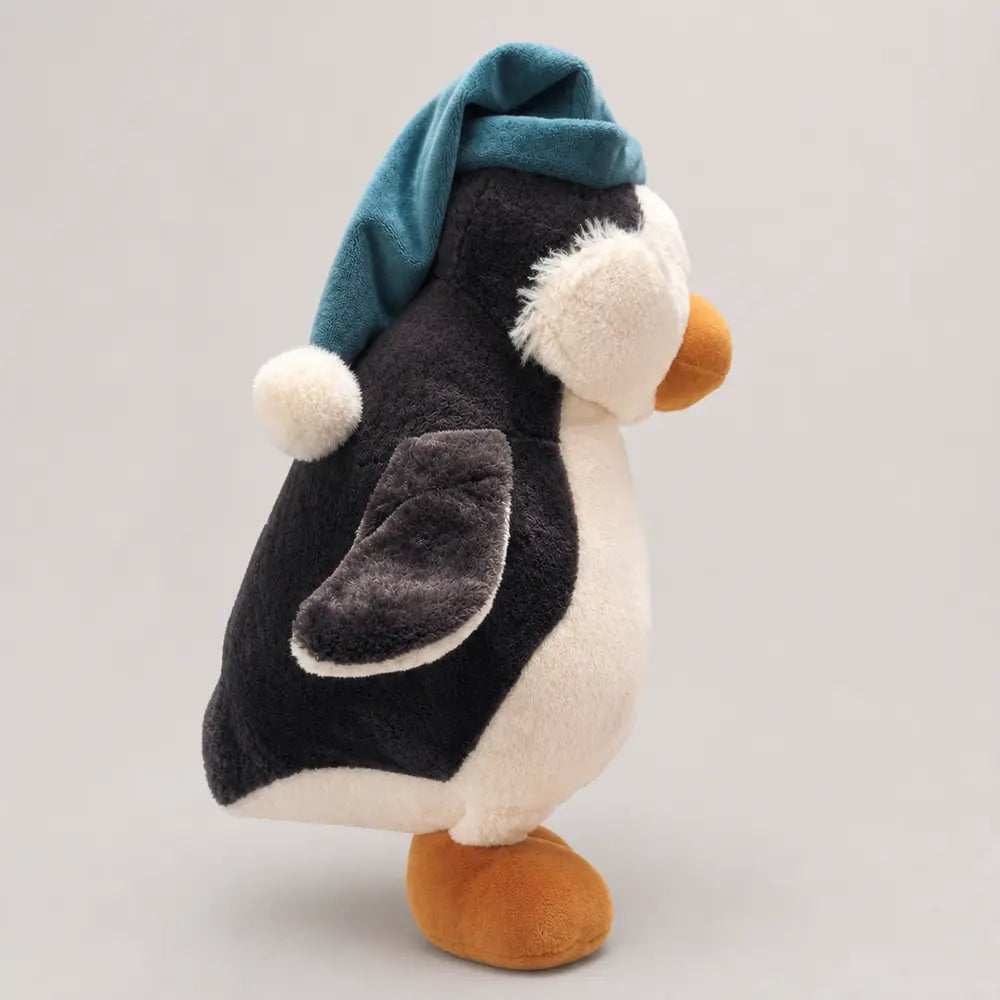 Blue Sleep Cap Penguin Plush Toy - Side View