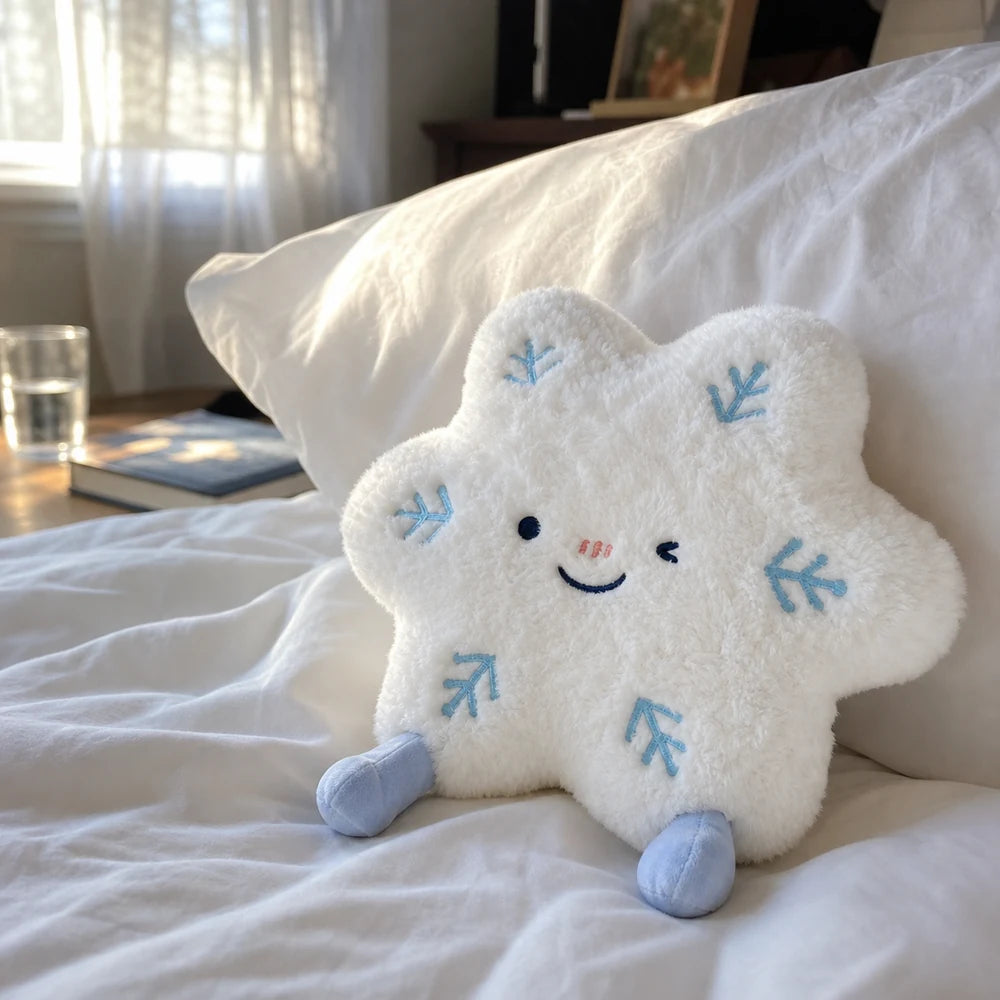Snowflake Plush Toy in Warm Bedroom Sunlight