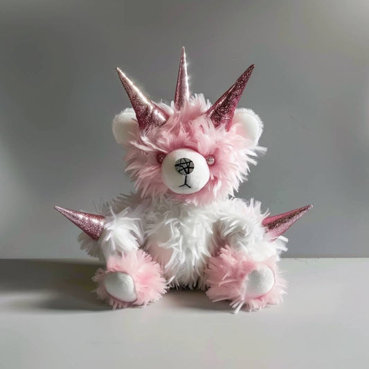 Punk bear plush with pink accents and spiky metallic horns