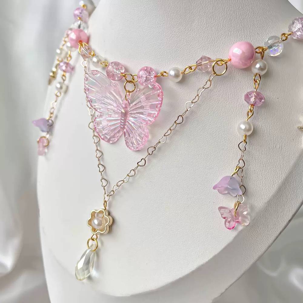Cute Butterfly Charm Fairy Pink Choker
