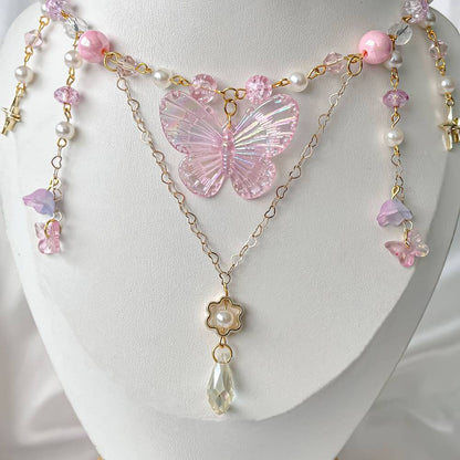 Cute Butterfly Charm Fairy Pink Choker